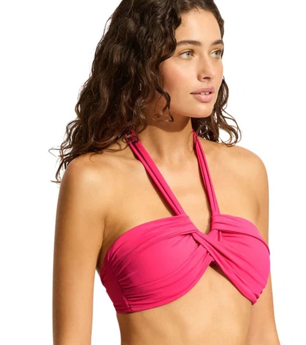 SEAFOLLY Women's Halter Bandeau Bikini Top Size 4 Pink Raspberry Adjustable NWT